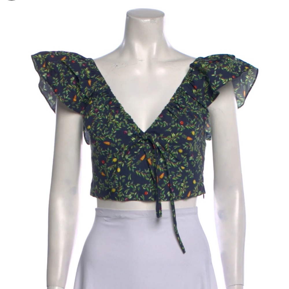 Hill House Floral Ruffle Sleeve Crop Top